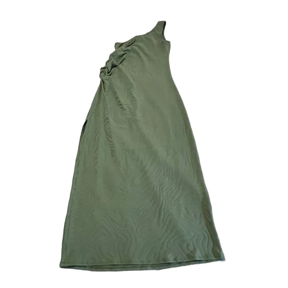 Seafolly One Shoulder Second Wave Midi Dress in Palm Green Textured Vacation M - Picture 12 of 16